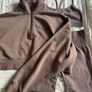 Aritzia TNA Cropped Quarter Zip in Stone Taupe